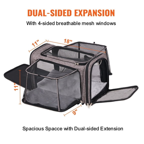 Travel Pet Carrier with Wheels and Retractable Handle - Airline Compliant Rolling Cat Carrier/Dog Carrier for Small Pets (Under 25 lbs), Comes with Shoulder Strap & Collapsible Bowl in Grey