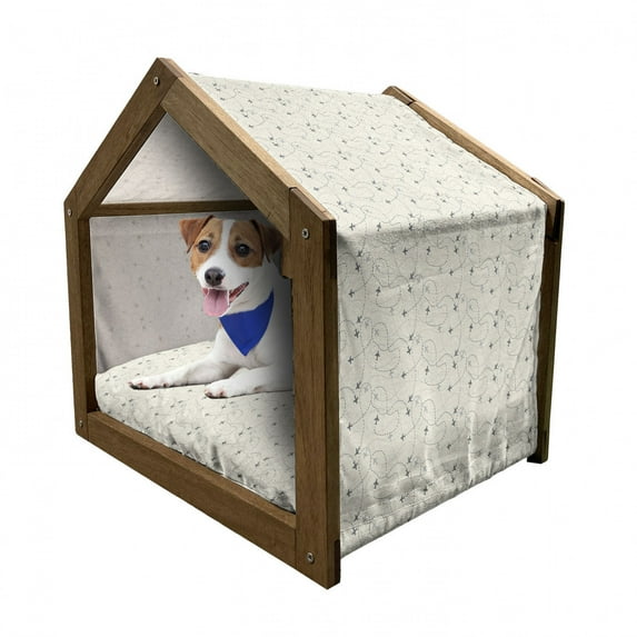 Travel Pet House, Airline Route Map Destination Theme Textured Travel Journey Trip Dotted Lines Print, Outdoor & Indoor Portable Dog Kennel with Pillow and Cover, 5 Sizes, Beige, by Ambesonne