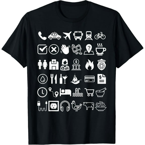 Travel Pictures for Language Translation Icons to Point To T-ShirtMen and women, Black T-shirt, size: Extra large