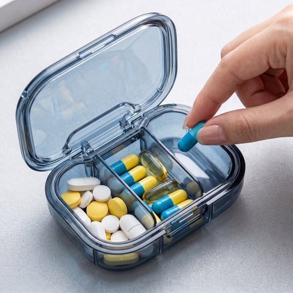 Travel Pill Organizer 3 Compartment Portable Pill Box for Daily Vitamins Fish Oil Supplements Compact Pocket-Sized Medicine Case for Travel Work or Home Use