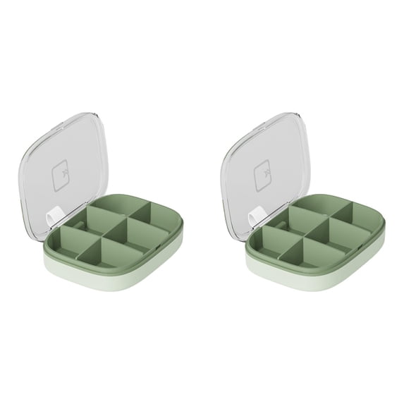 Travel Pill Organizer - Airtight Medicine Case for Traveling Portable Pharmacy Box, Vitamin Container 4 or 6 Compartment Supplement Medication Holder Large Capacity Daily,Green-2pcs(6)