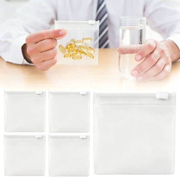 Travel Pill Organizer Bags, 3X3 Inch Clear Zipper Pill Pouches, Reusable Medication Storage Bags for Vitamins Supplements, Portable Pill Case for Daily Use Travel, 5 Small Medicine Packets