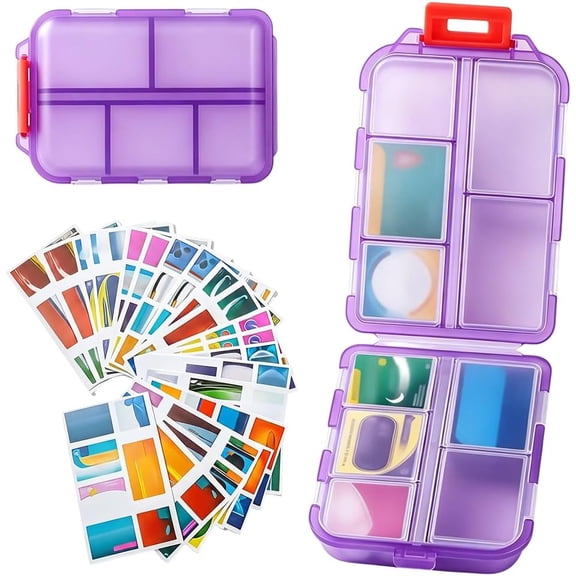 Travel Pill Organizer Box with 146 Labels, 2026 New Pill Case with Labels for Travel Pharmacy Case Container Kit, Compact Pill Travel Medicine Organizer Pouches for Purse with Stickers (Purple)