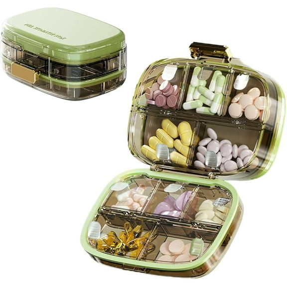 Travel Pill Organizer, Dispenser with 10 Large Compartments, Portable Pill Bottle Organizer, Supplement Medication Holder Large Capacity Daily, for Vitamins, Fish Oils, Supplements (White)