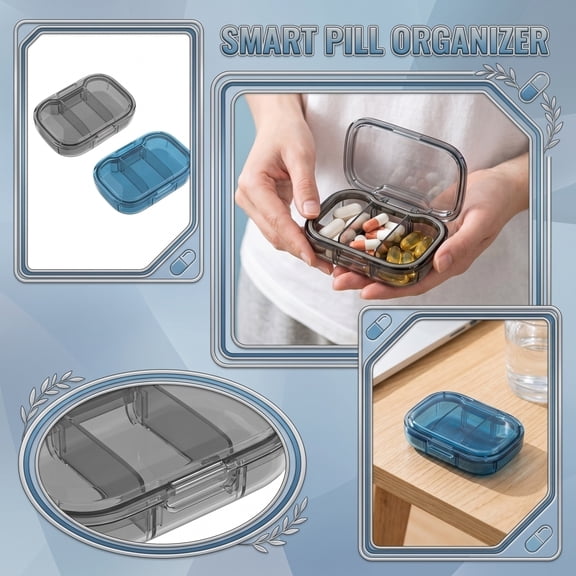 Travel Pill Organizer Portable Small Daily Pill Organizer Clear Storage Box Pocket Pill Case for Vitamins and Daily Medications 1 Pack