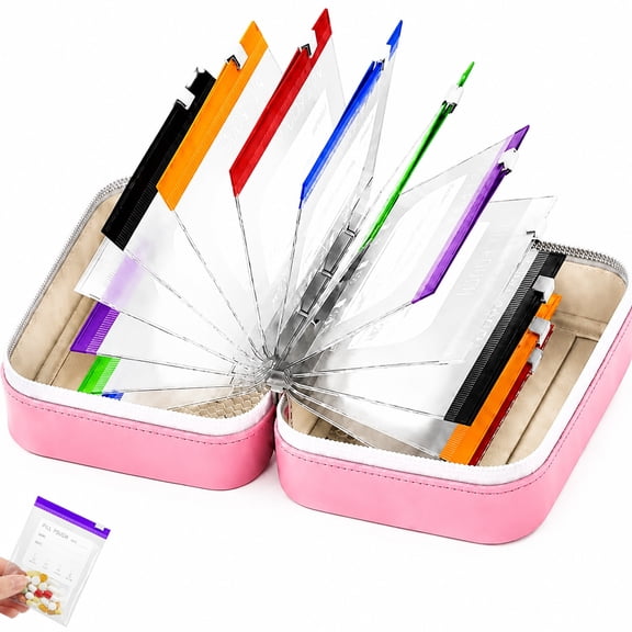 Travel Pill Organizer, Waterproof Pill Pouch Binder with Zip Pouches, Protective Case for Medication, Vitamins and Supplements