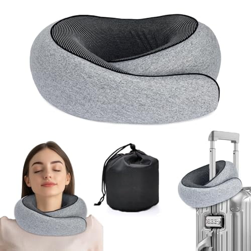 Travel Pillow,100% Pure Memory Cotton Aircraft Neck Pillow 360° Support Headrest,Ergonomic Design Memory Foam Filled,Suitable for Aircraft,Office and Car,Washable Cover