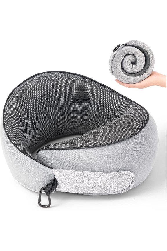 Travel Pillow, 100% Pure Memory Foam Travel Neck Pillow Airplane Neck Support Ergonomic Design for Traveling Suitable for Airplanes,Offices and Cars-Grey