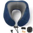 thumbnail image 1 of Travel Pillow with Adjustable Clasp, Removable Cover Neck Pillow for Sleeping Airplane, Memory Foam Neck Pillow Set with Eye Mask, Earplugs and Storage Bag, Dark Blue, 1 of 7