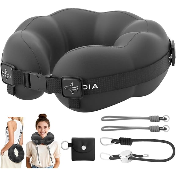 Travel  Pillow for Airplane,  Soft  Support Travel Pillow - Lightweight and Stylish Convertible Style -  Design for Long Flights, ,  & Office Use (Black)