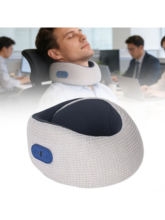 Travel Pillow with Heat,Vibration Massage,Portable Rechargeable Adjustable Airplane Neck Pillow,with Headrest Support for Head,Neck,and Chin,for Pain Relief at Home,Car,Office,Travel(Grey)