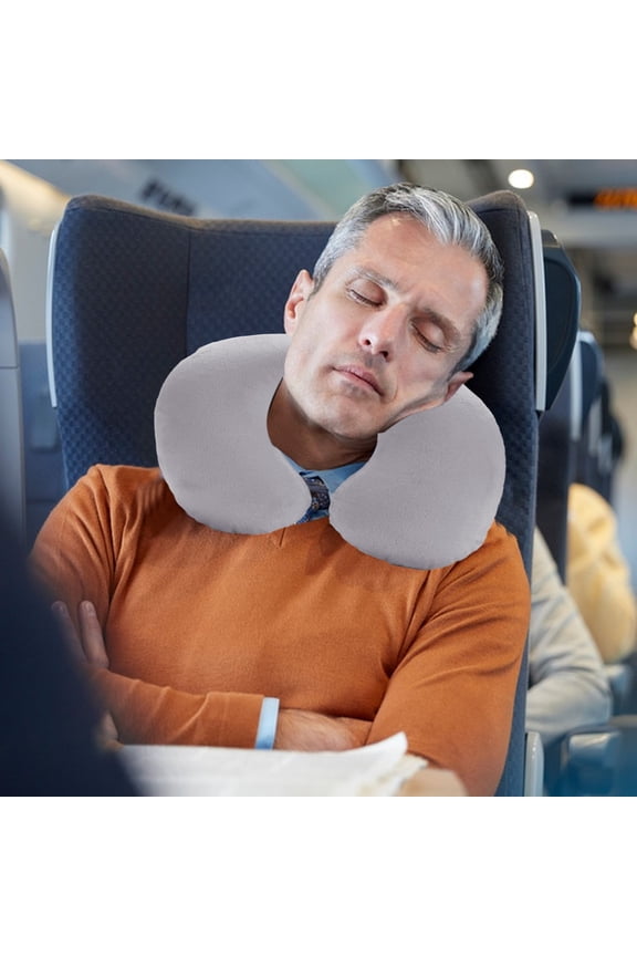 Travel Pillow, Inflatable Neck Support Pillow, PVC C-Shaped 360° Surround Support Pillow for Airplane Car Office Nap, Gray