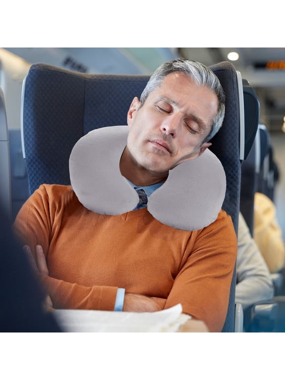 Travel Pillow, Inflatable Neck Support Pillow, PVC C-Shaped 360° Surround Support Pillow for Airplane Car Office Nap, Gray