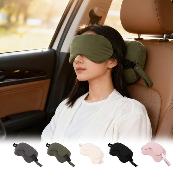 Travel Pillow,Integrated Mask Attachment Combines Neck Support and Full Light Blockage In One Unit,Memory Foam U Shaped Cushion for Airplane Ride and Office Midday Nap Relaxation(Green)