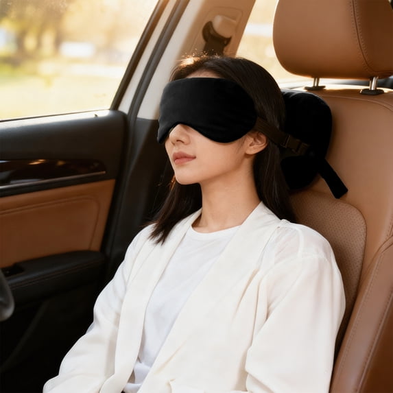 Travel Pillow,Integrated Mask Attachment Combines Neck Support and Full Light Blockage In One Unit,Memory Foam U Shaped Cushion for Airplane Ride and Office Midday Nap Relaxation(Black)