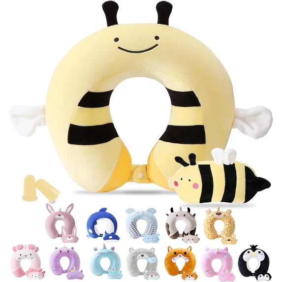 Travel Pillow Kids Adult Cute Neck Traveling Memory Foam Airplane Sleep Mask Animal Flight Head Rest Support Cars Long Flights Bee 9 12 Y O