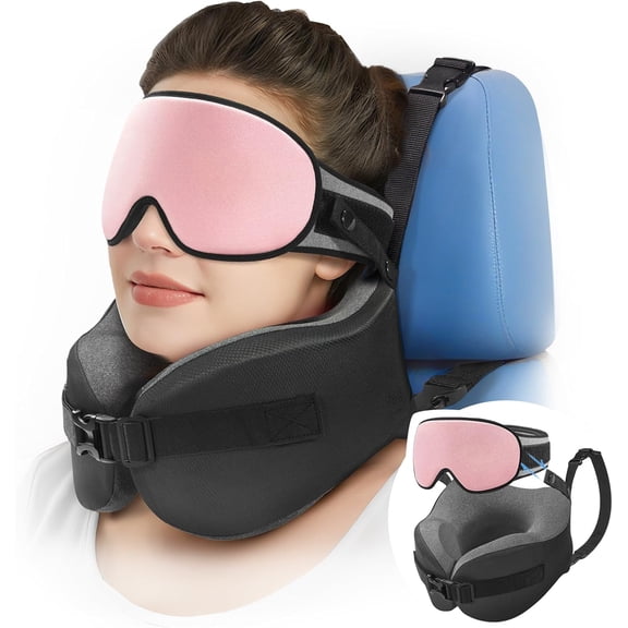 Travel Pillow for Long Flight Airplanes,  Strap Combo with  Contoured Eye Mask for Sleep,  Pillow for  Trip Essential, 360? Support Memory  Headrest,   Bobbing,