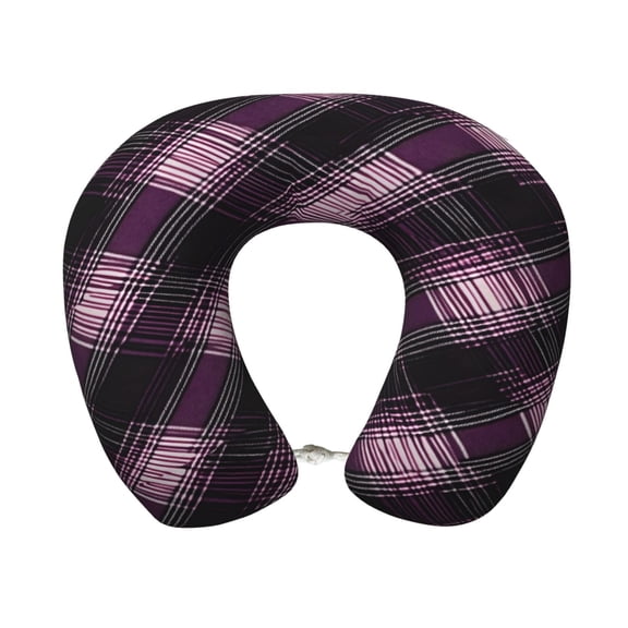 Travel Pillow Memory Foam, Head Neck Support Airplane Pillow For Traveling, Car, Home, Travel Neck Flight Pillow 12 Inches Argyle Plaid Darkorchid_4