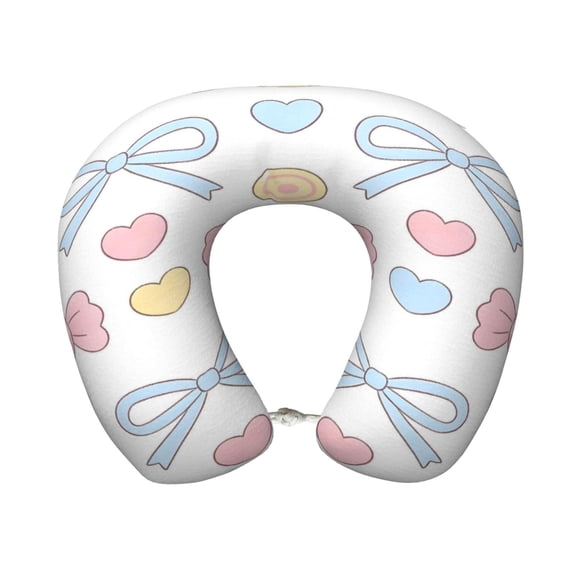 Travel Pillow Memory Foam, Head Neck Support Airplane Pillow For Traveling, Car, Home, Travel Neck Flight Pillow 12 Inches Bow And Candy Heart