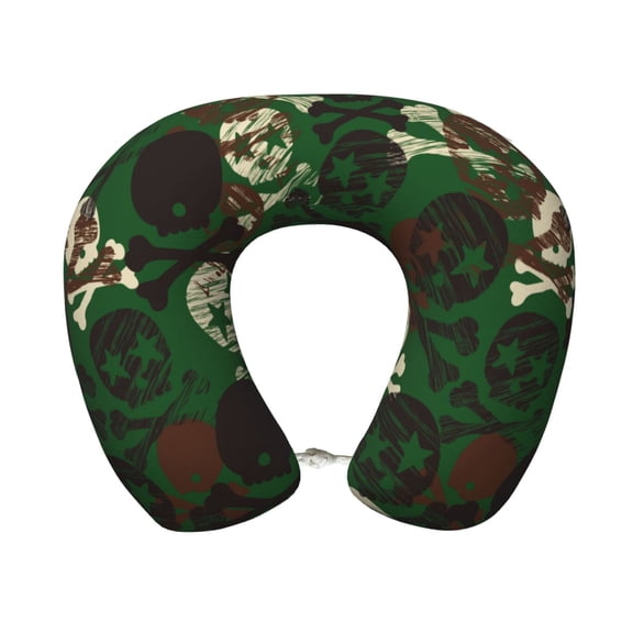 Travel Pillow Memory Foam, Head Neck Support Airplane Pillow For Traveling, Car, Home, Travel Neck Flight Pillow 12 Inches Camouflage Star Skull