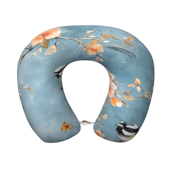 Travel Pillow Memory Foam, Head Neck Support Airplane Pillow For Traveling, Car, Home, Travel Neck Flight Pillow 12 Inches Capped Chickadee Birds