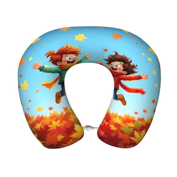 Travel Pillow Memory Foam, Head Neck Support Airplane Pillow For Traveling, Car, Home, Travel Neck Flight Pillow 12 Inches Cartoon Jumping In Leaves