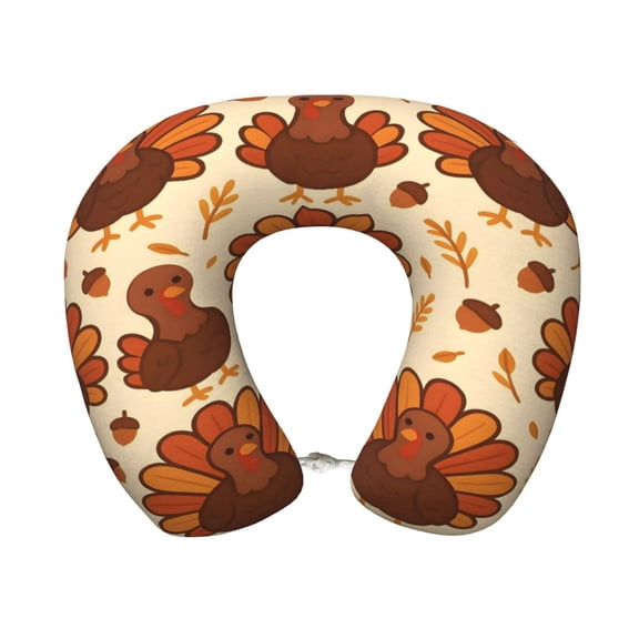 Travel Pillow Memory Foam, Head Neck Support Airplane Pillow For Traveling, Car, Home, Travel Neck Flight Pillow 12 Inches Colorful Turkey Pattern