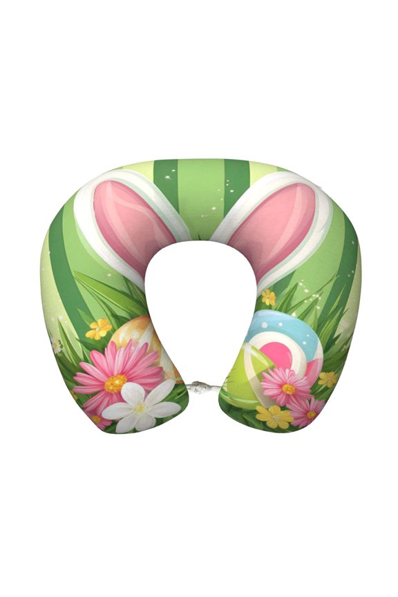 Travel Pillow Memory Foam, Head Neck Support Airplane Pillow For Traveling, Car, Home, Travel Neck Flight Pillow 12 Inches Easter Eggs And Rabbits