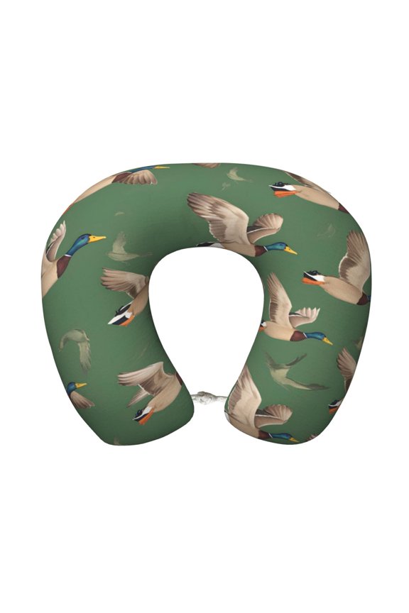 Travel Pillow Memory Foam, Head Neck Support Airplane Pillow For Traveling, Car, Home, Travel Neck Flight Pillow 12 Inches Flying Mallard Ducks