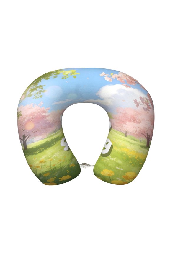 Travel Pillow Memory Foam, Head Neck Support Airplane Pillow For Traveling, Car, Home, Travel Neck Flight Pillow 12 Inches Hello Spring Theme (4)