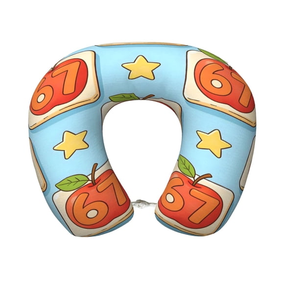 Travel Pillow Memory Foam, Head Neck Support Airplane Pillow For Traveling, Car, Home, Travel Neck Flight Pillow 12 Inches Number 67 Apple Star