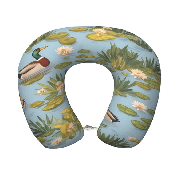 Travel Pillow Memory Foam, Head Neck Support Airplane Pillow For Traveling, Car, Home, Travel Neck Flight Pillow 12 Inches Pond Ducks