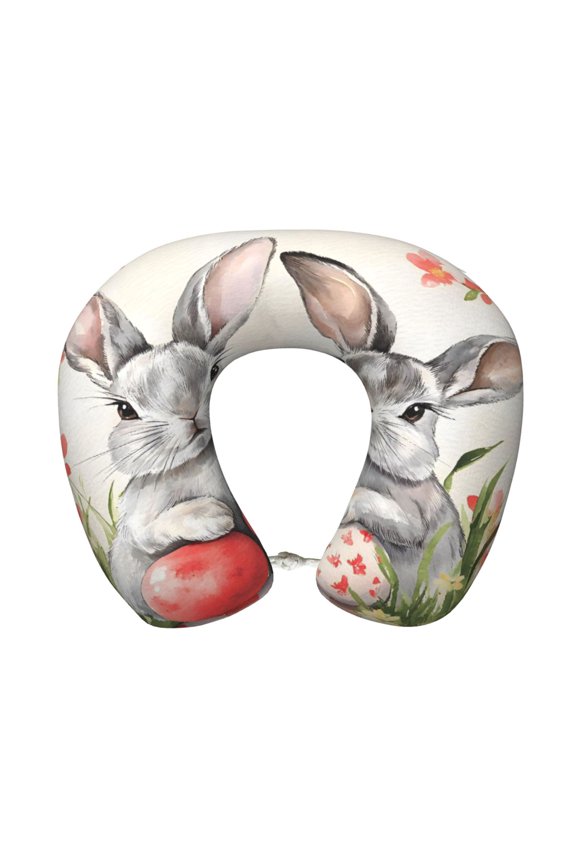 Travel Pillow Memory Foam, Head Neck Support Airplane Pillow For Traveling, Car, Home, Travel Neck Flight Pillow 12 Inches Rabbit Bunny Eggs Easter