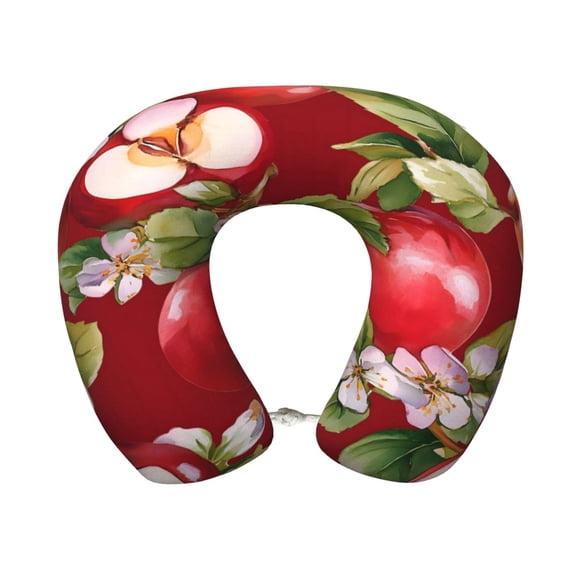 Travel Pillow Memory Foam, Head Neck Support Airplane Pillow For Traveling, Car, Home, Travel Neck Flight Pillow 12 Inches Red Apple