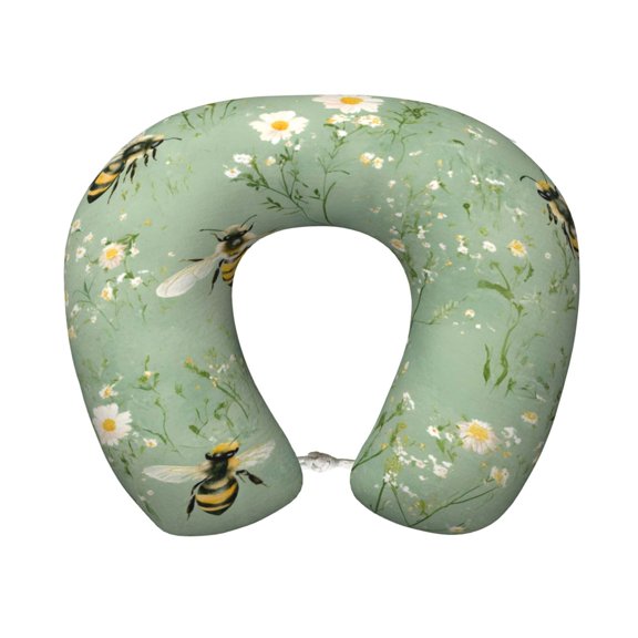 Travel Pillow Memory Foam, Head Neck Support Airplane Pillow For Traveling, Car, Home, Travel Neck Flight Pillow 12 Inches Sweet Bees