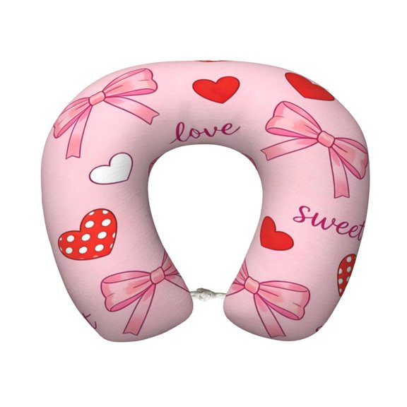 Travel Pillow Memory Foam, Head Neck Support Airplane Pillow For Traveling, Car, Home, Travel Neck Flight Pillow 12 Inches Sweet Love Bow Heart (2)