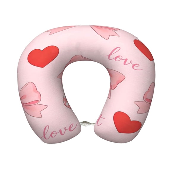 Travel Pillow Memory Foam, Head Neck Support Airplane Pillow For Traveling, Car, Home, Travel Neck Flight Pillow 12 Inches Sweet Love Bow Heart (5)