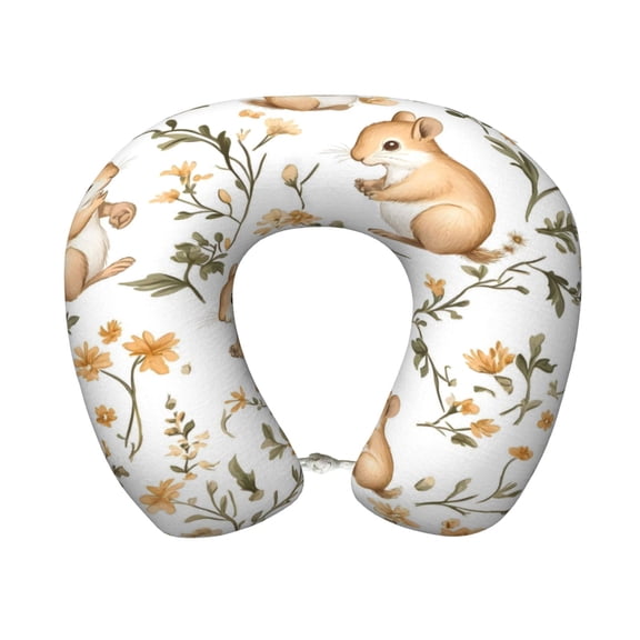 Travel Pillow Memory Foam, Head Neck Support Airplane Pillow For Traveling, Car, Home, Travel Neck Flight Pillow 12 Inches Sweet Squirrel Animal