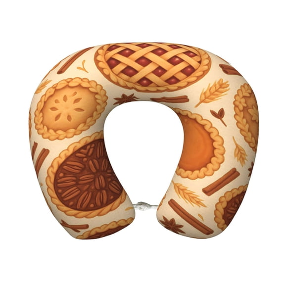 Travel Pillow Memory Foam, Head Neck Support Airplane Pillow For Traveling, Car, Home, Travel Neck Flight Pillow 12 Inches Thanksgiving Pie Pattern