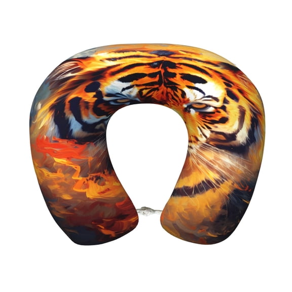 Travel Pillow Memory Foam, Head Neck Support Airplane Pillow For Traveling, Car, Home, Travel Neck Flight Pillow 12 Inches Tiger