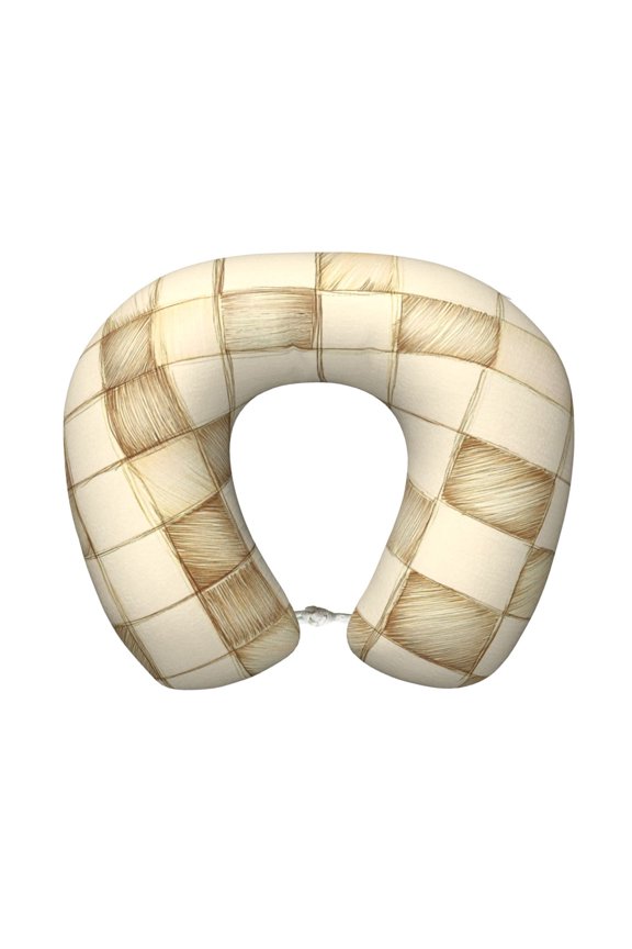 Travel Pillow Memory Foam, Head Neck Support Airplane Pillow For Traveling, Car, Home, Travel Neck Flight Pillow 12 Inches Beige Checked Hand-Drawn Sketch_1