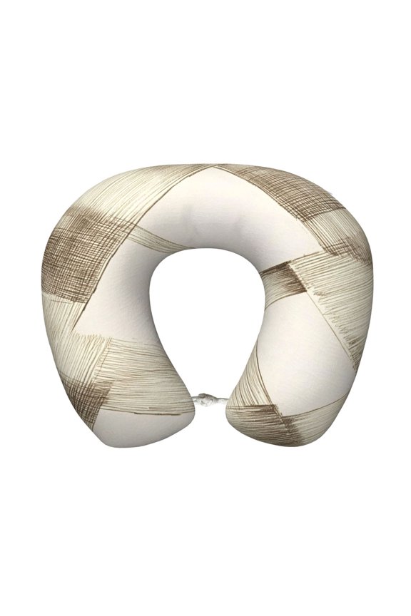 Travel Pillow Memory Foam, Head Neck Support Airplane Pillow For Traveling, Car, Home, Travel Neck Flight Pillow 12 Inches Beige Checked Hand-Drawn Sketch_3