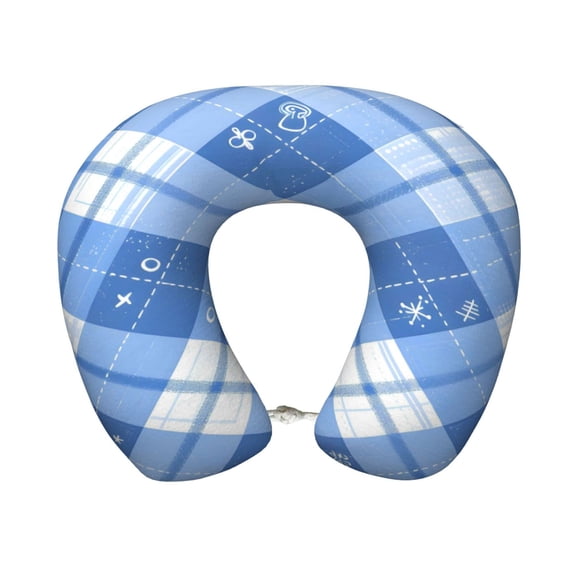 Travel Pillow Memory Foam, Head Neck Support Airplane Pillow For Traveling, Car, Home, Travel Neck Flight Pillow 12 Inches Blueviolet Moroccan Buffalo Plaid Tartan Check Hand-Drawn Sketch_1
