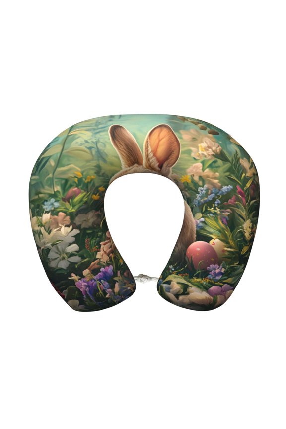Travel Pillow Memory Foam, Head Neck Support Airplane Pillow For Traveling, Car, Home, Travel Neck Flight Pillow 12 Inches Bunny Rabbit Egg Flower Easter