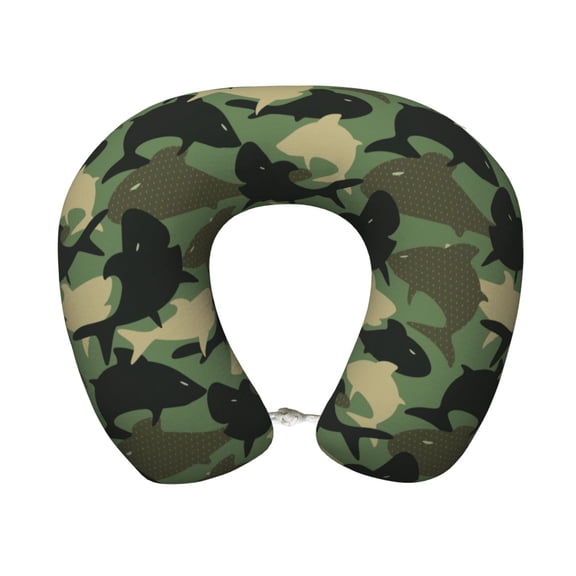 Travel Pillow Memory Foam, Head Neck Support Airplane Pillow For Traveling, Car, Home, Travel Neck Flight Pillow 12 Inches Camouflage Army Shark Silhouette
