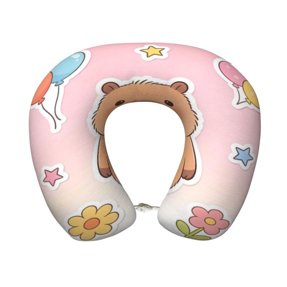 Travel Pillow Memory Foam, Head Neck Support Airplane Pillow For Traveling, Car, Home, Travel Neck Flight Pillow 12 Inches Capybara Balloon Flower Star