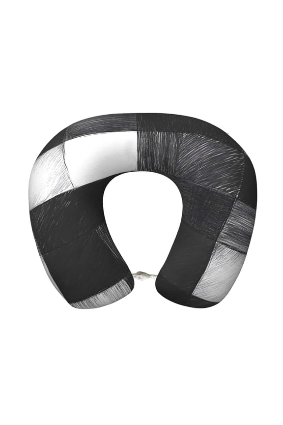 Travel Pillow Memory Foam, Head Neck Support Airplane Pillow For Traveling, Car, Home, Travel Neck Flight Pillow 12 Inches Darkgray Checked Hand-Drawn Sketch_4