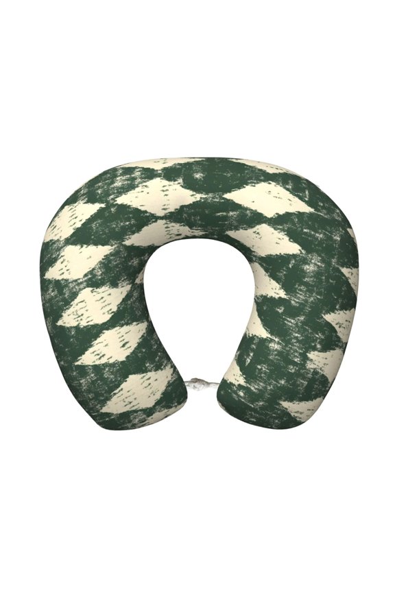 Travel Pillow Memory Foam, Head Neck Support Airplane Pillow For Traveling, Car, Home, Travel Neck Flight Pillow 12 Inches Green Houndstooth Vintage Texture Hand-Drawn Sketch_2