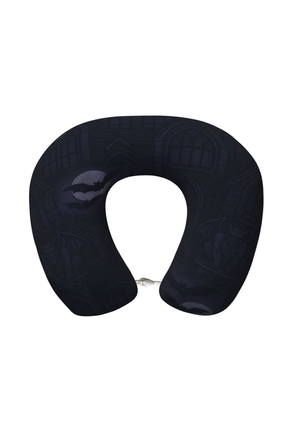 Travel Pillow Memory Foam, Head Neck Support Airplane Pillow For Traveling, Car, Home, Travel Neck Flight Pillow 12 Inches Haunted Mansion Halloween Pattern