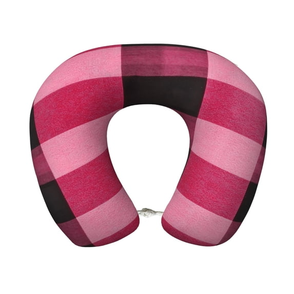 Travel Pillow Memory Foam, Head Neck Support Airplane Pillow For Traveling, Car, Home, Travel Neck Flight Pillow 12 Inches Hotpink Buffalo Plaid Check Tartan Scotland_1